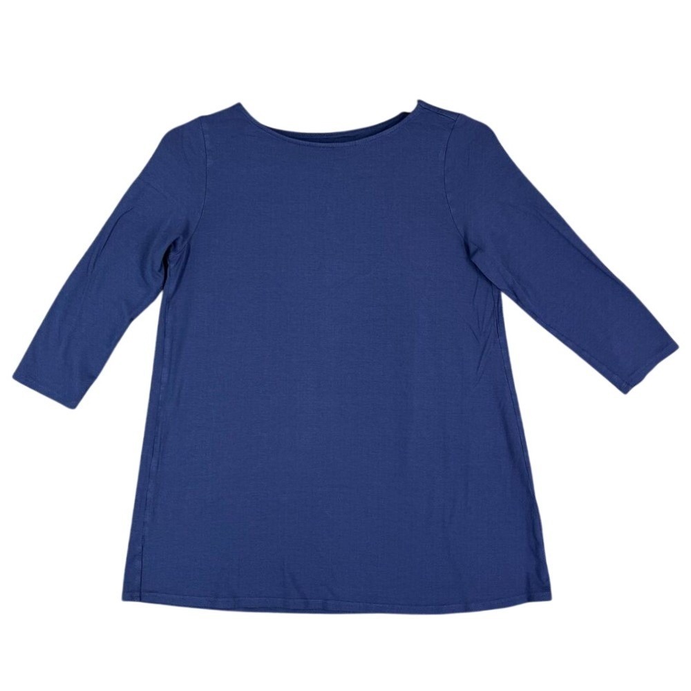 J Jill Shirt Small Womens Blue Oversized Tee‎ Basic 3/4-Sleeve Casual Pleated
